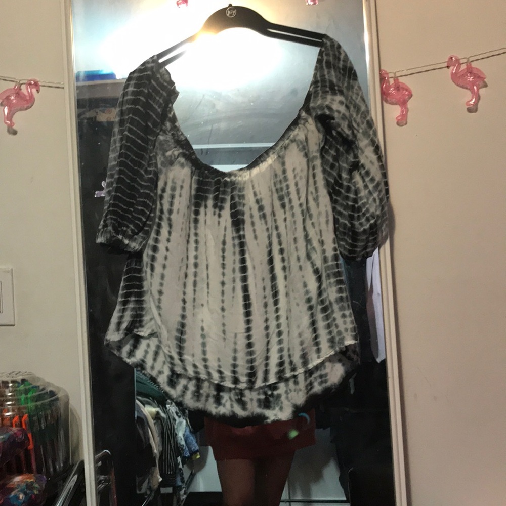 Black and white off the shoulder tie dye blouse